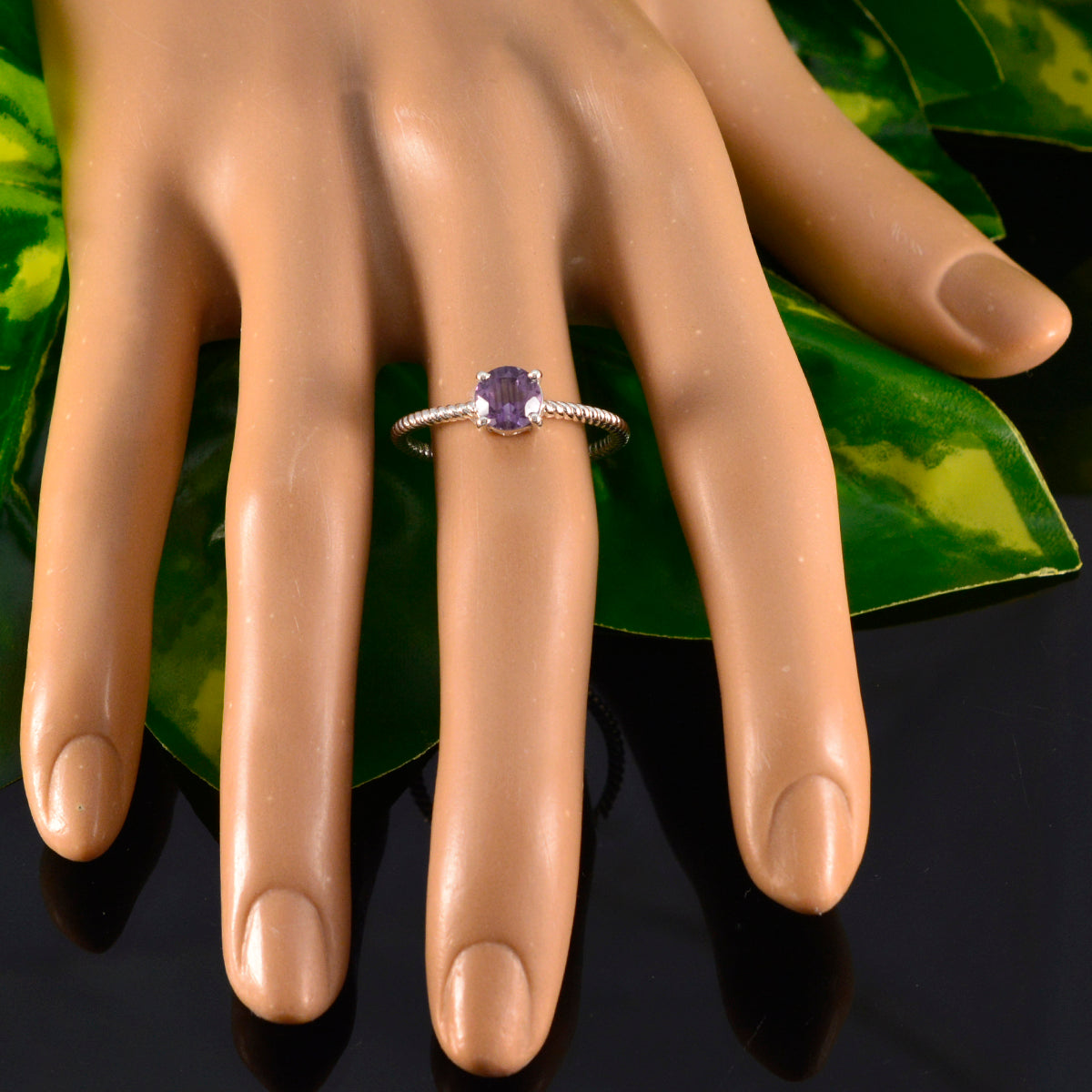 Amethyst Solitaire American 925 Silver Purple Gemstones Delicate Twist Ring Jewelry