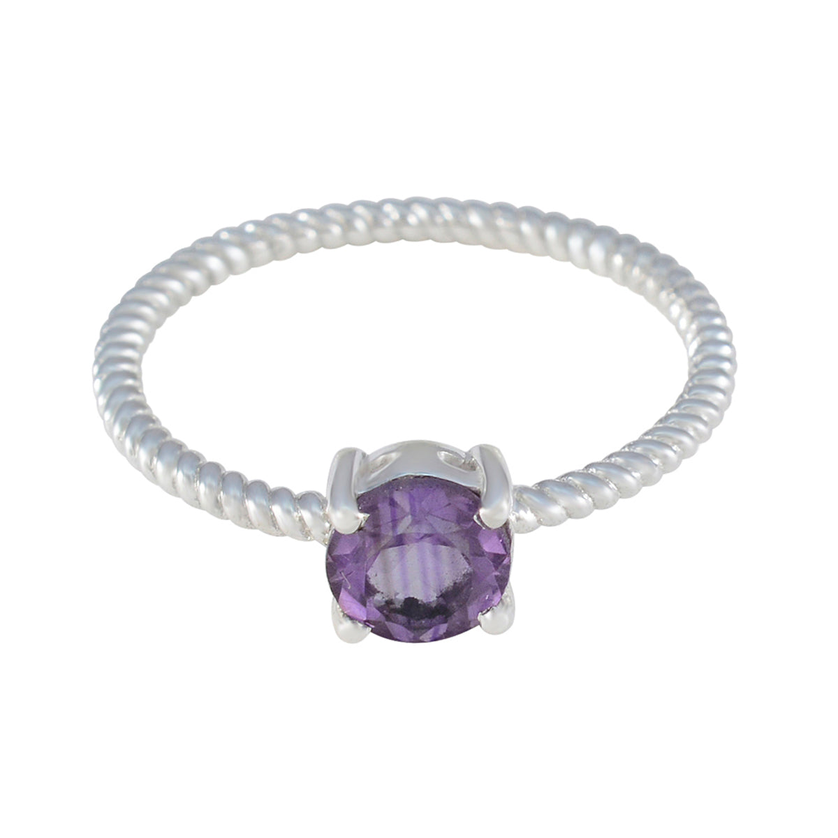 Amethyst Solitaire American 925 Silver Purple Gemstones Delicate Twist Ring Jewelry Immagine principale del prodotto