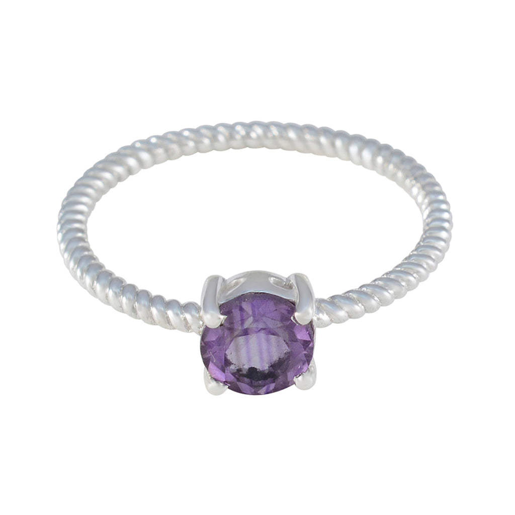 Amethyst Solitaire American 925 Silver Purple Gemstones Delicate Twist Ring Jewelry