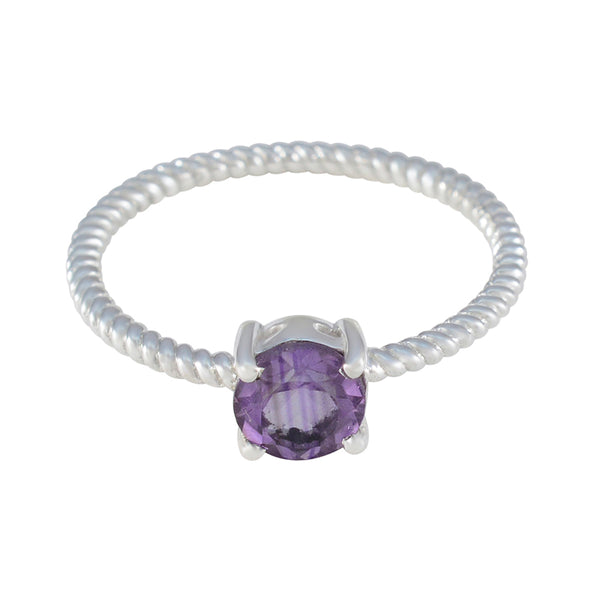 Amethyst Solitaire American 925 Silver Purple Gemstones Delicate Twist Ring Jewelry