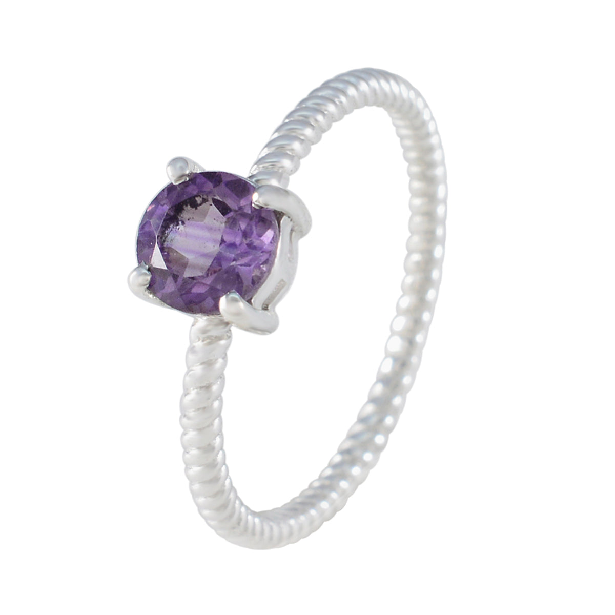 Amethyst Solitaire American 925 Silver Purple Gemstones Delicate Twist Ring Jewelry