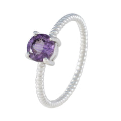 Amethyst Solitaire American 925 Silver Purple Gemstones Delicate Twist Ring Jewelry