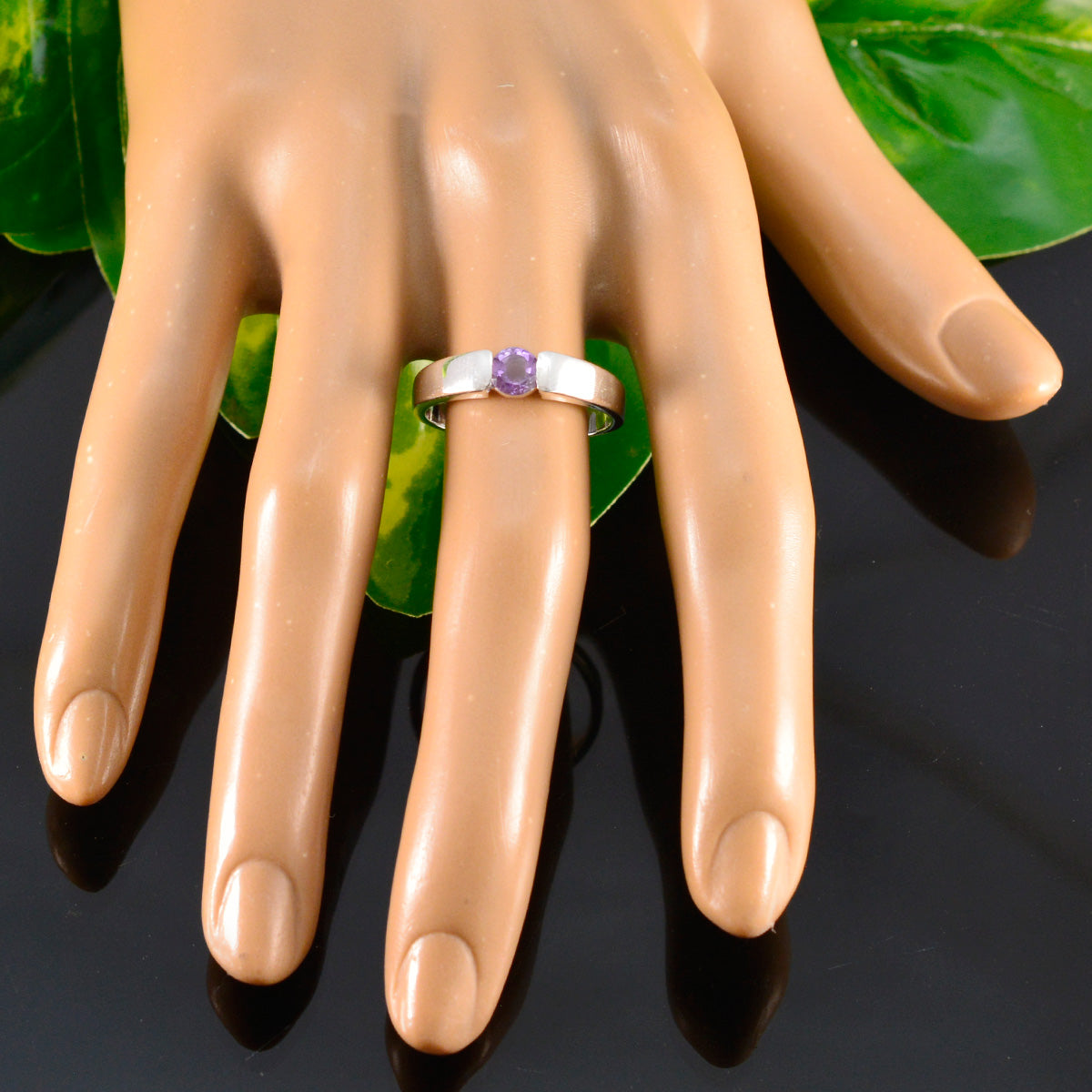 Amethyst Solitaire French 92.5 Silver Purple Gemstone Slim Romantic Ring Jewelry