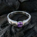 Amethyst Solitaire French 92.5 Silver Purple Gemstone Slim Romantic Ring Jewelry