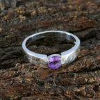Amethyst Solitaire French 92.5 Silver Purple Gemstone Slim Romantic Ring Jewelry