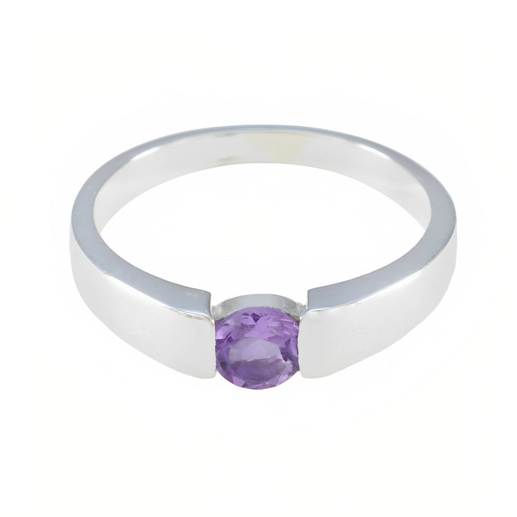 Amethyst Solitaire French 92.5 Silver Purple Gemstone Slim Romantic Ring Jewelry