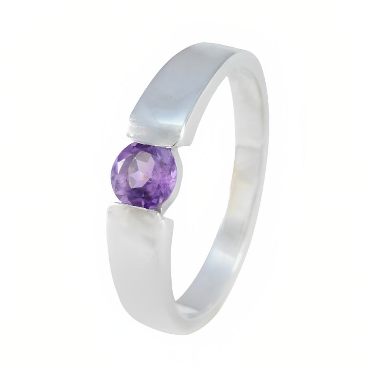 Amethyst Solitaire French 92.5 Silver Purple Gemstone Slim Romantic Ring Jewelry