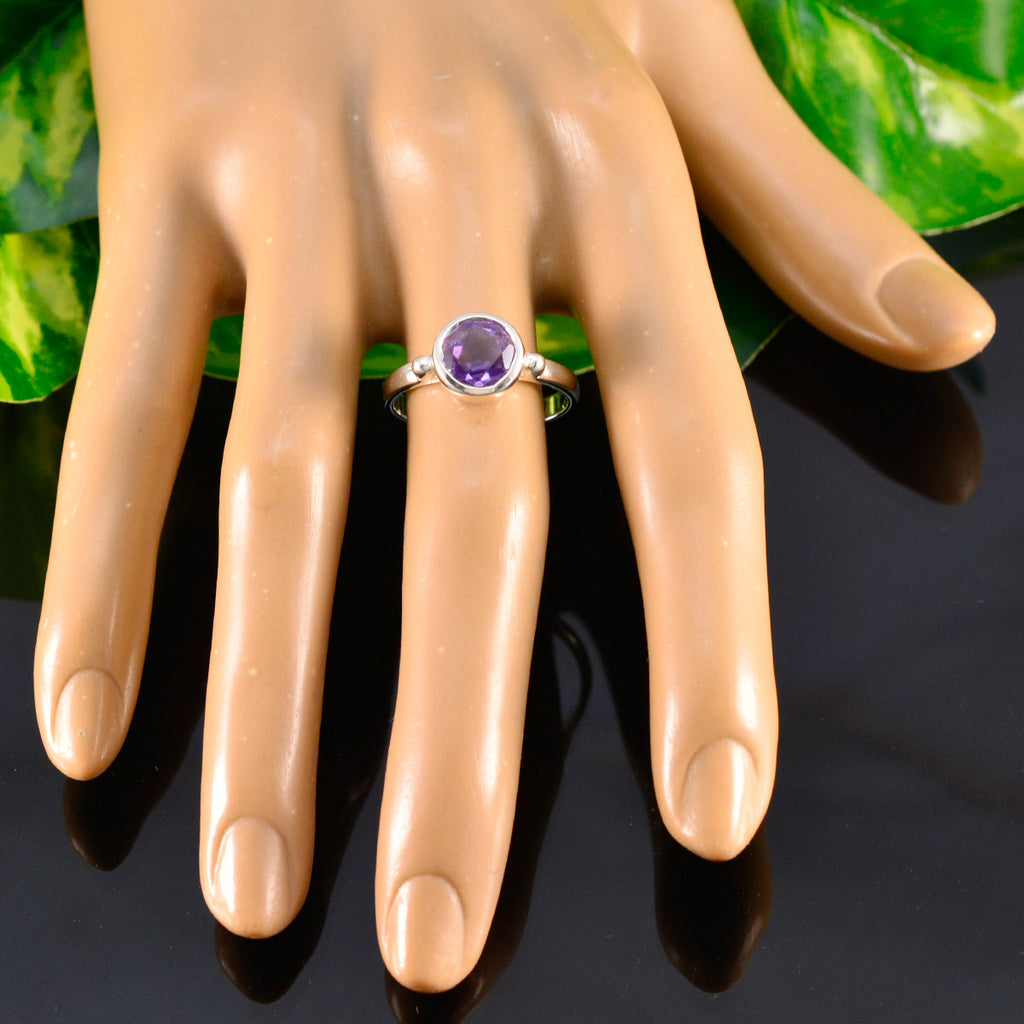 Amethyst Solitaire African 925 Silver Purple Gemstone Slim Graceful Ring Jewelry