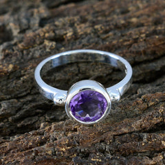 Amethyst Solitaire African 925 Silver Purple Gemstone Slim Graceful Ring Jewelry