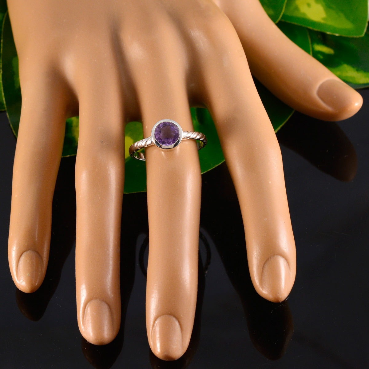 Amethyst Solitaire American Silver Purple Gems Dainty Trendy Ring Jewelry