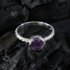 Amethyst Solitaire American Silver Purple Gems Dainty Trendy Ring Jewelry