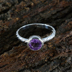 Amethyst Solitaire American Silver Purple Gems Dainty Trendy Ring Jewelry