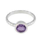 Amethyst Solitaire American Silver Purple Gems Dainty Trendy Ring Jewelry