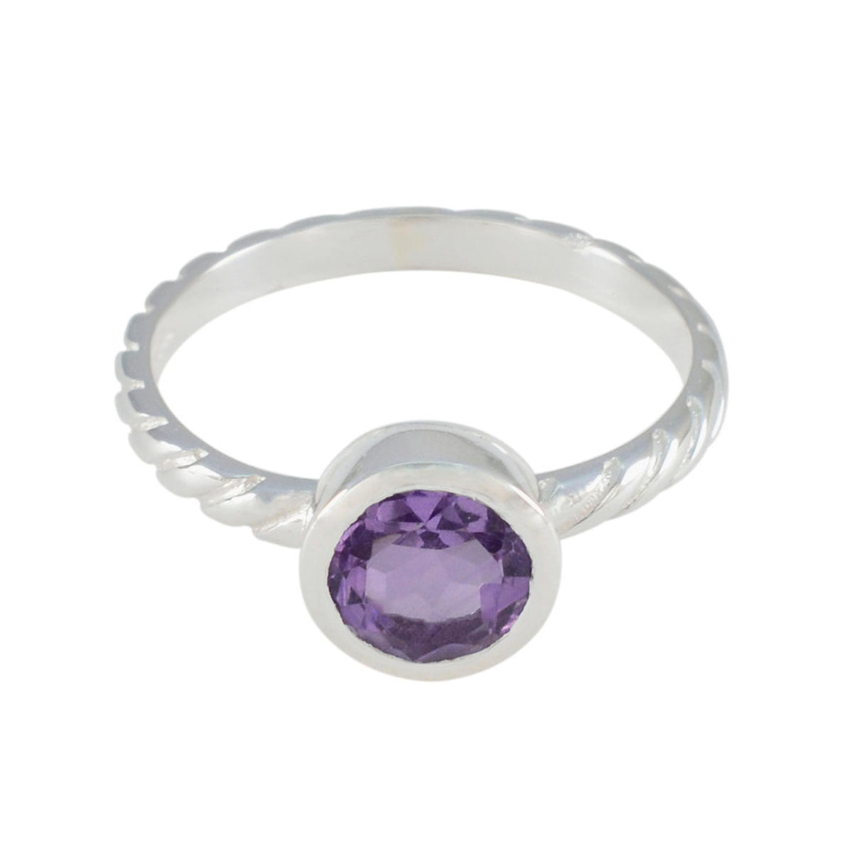 Amethyst Solitaire American Silver Purple Gems Dainty Trendy Ring Jewelry