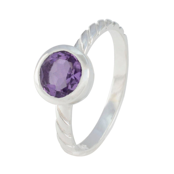 Amethyst Solitaire American Silver Purple Gems Dainty Trendy Ring Jewelry