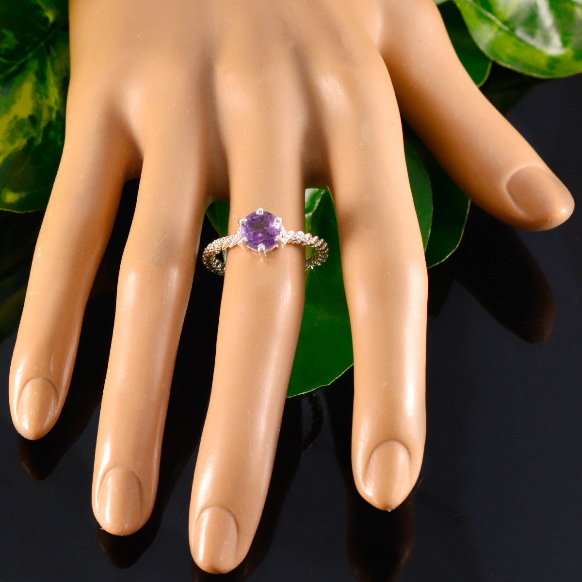 Amethyst Solitaire Moroccan Silver Purple Gemstones Featherlight Twist Ring Jewellery