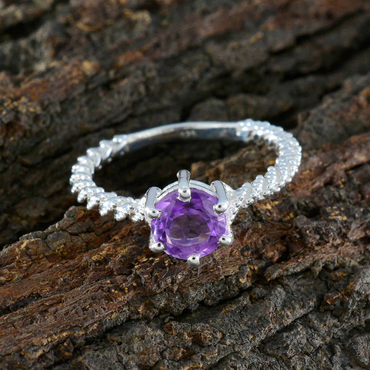 Amethyst Solitaire Moroccan Silver Purple Gemstones Featherlight Twist Ring Jewellery