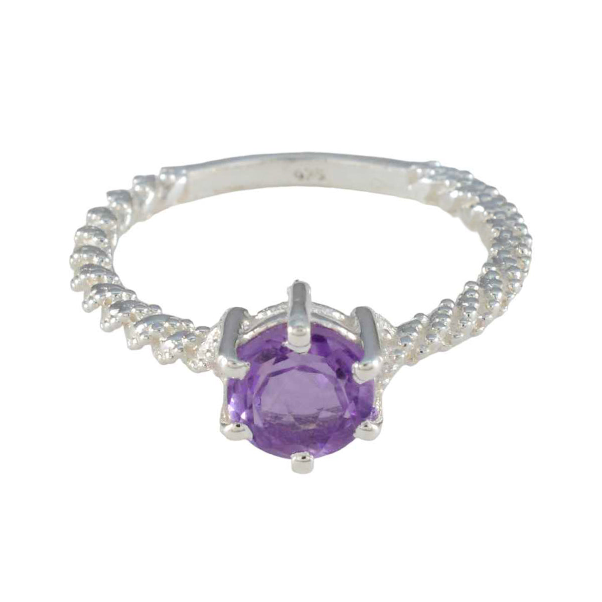Amethyst Solitaire Moroccan Silver Purple Gemstones Featherlight Twist Ring Jewellery Immagine principale del prodotto