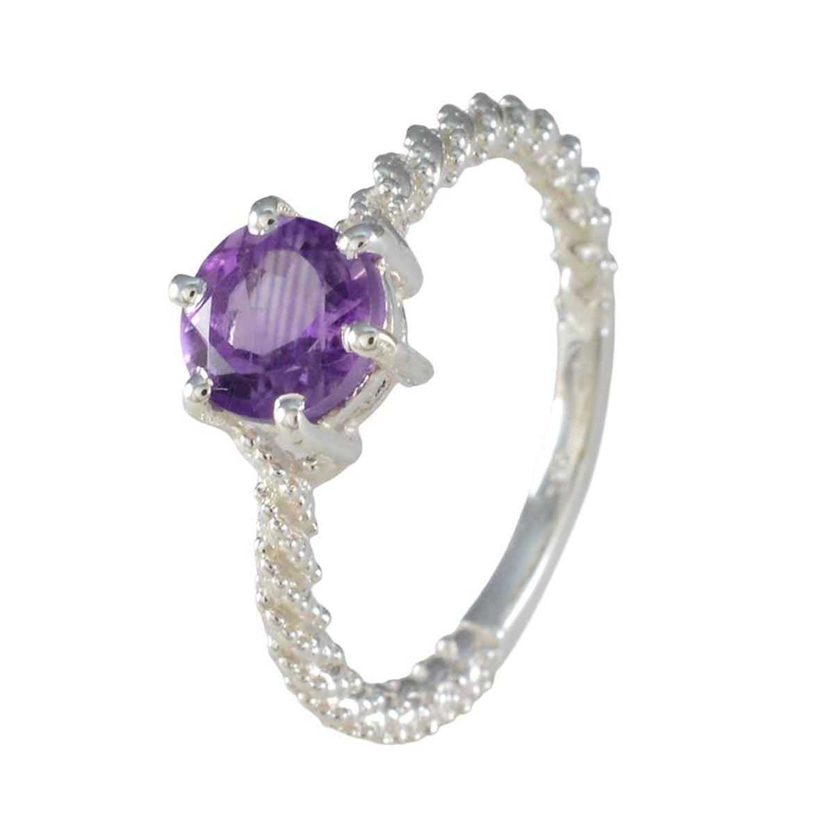 Amethyst Solitaire Moroccan Silver Purple Gemstones Featherlight Twist Ring Jewellery