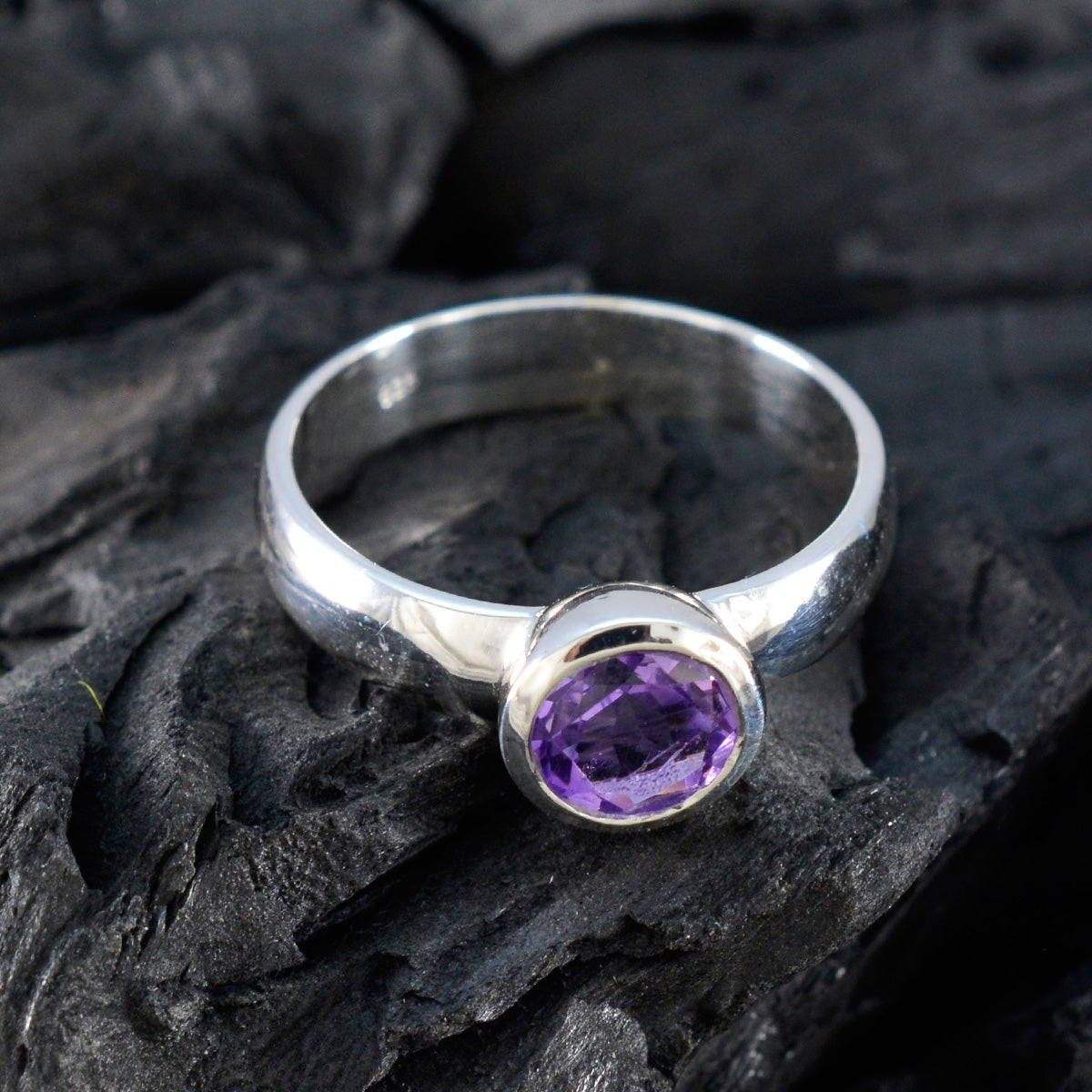 Amethyst Solitaire Russian Sterling Silver Purple Gemstones Tiny Trendy Ring Jewelry