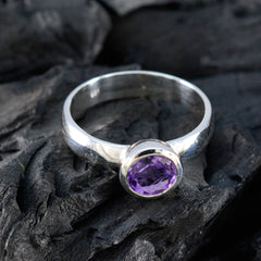 Amethyst Solitaire Russian Sterling Silver Purple Gemstones Tiny Trendy Ring Jewelry
