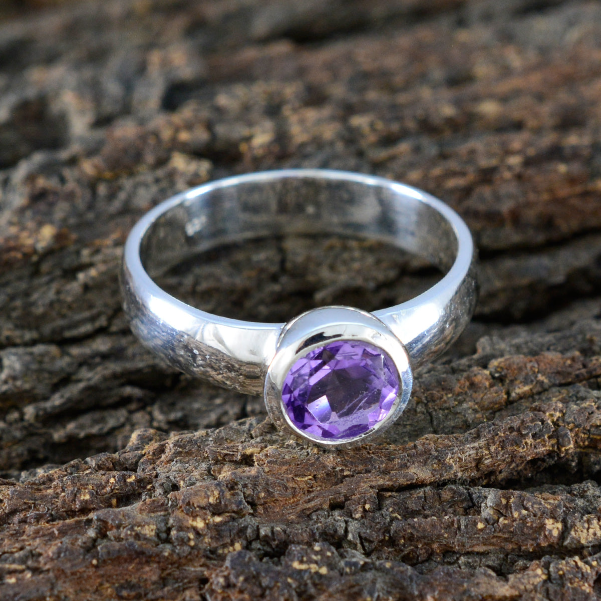 Amethyst Solitaire Russian Sterling Silver Purple Gemstones Tiny Trendy Ring Jewelry