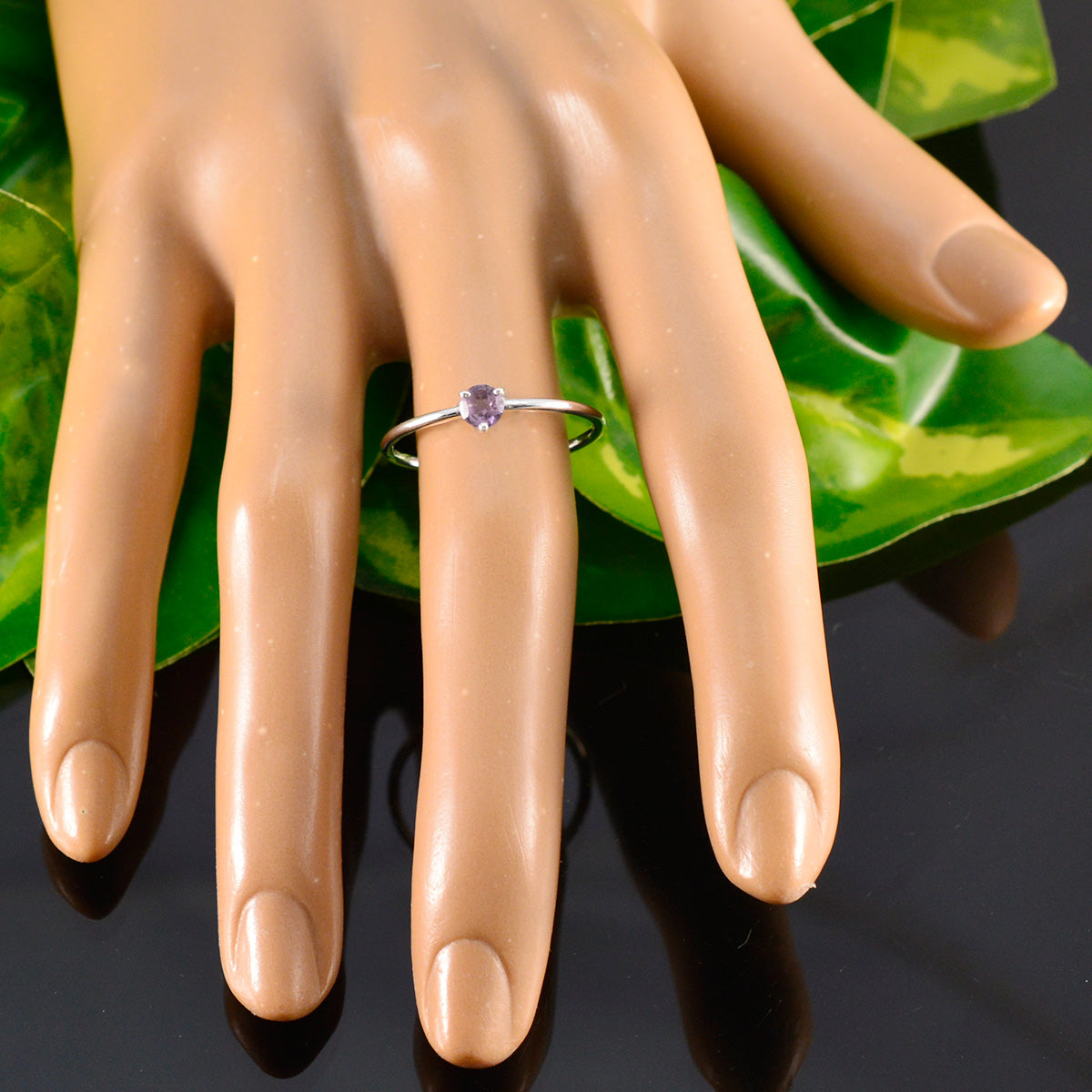 Amethyst Solitaire Korean Sterling Silver Purple Gemstone Minimalist Trendy Ring Jewelry