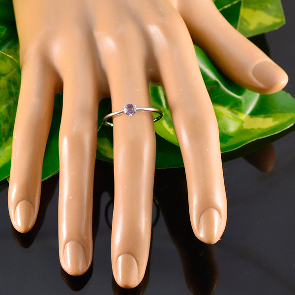 Amethyst Solitaire Korean Sterling Silver Purple Gemstone Minimalist Trendy Ring Jewelry