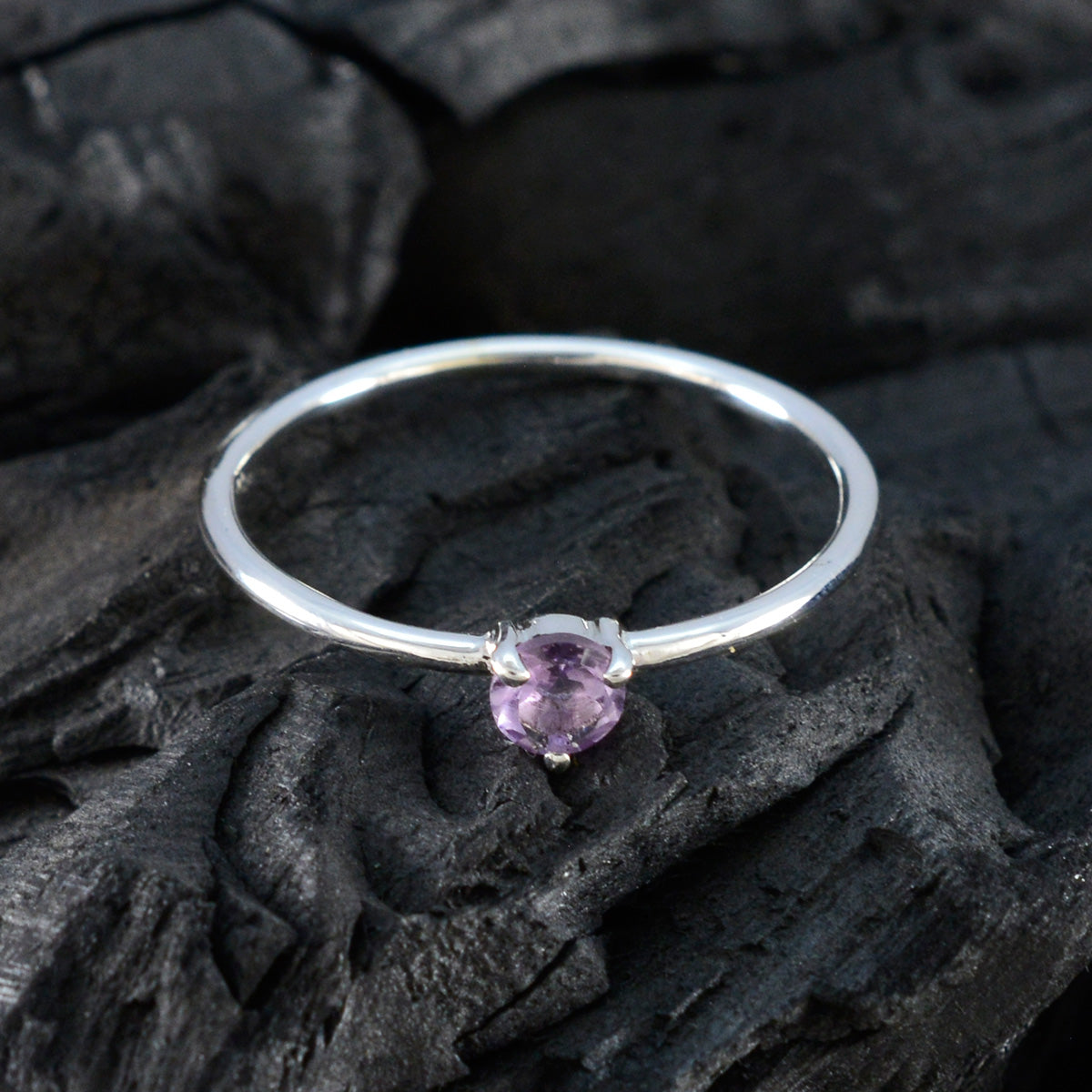 Amethyst Solitaire Korean Sterling Silver Purple Gemstone Minimalist Trendy Ring Jewelry