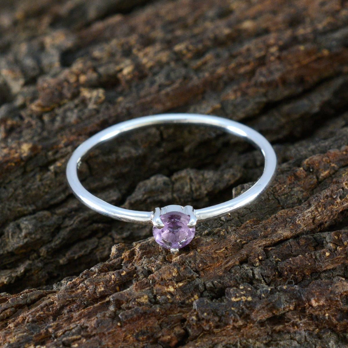 Amethyst Solitaire Korean Sterling Silver Purple Gemstone Minimalist Trendy Ring Jewelry