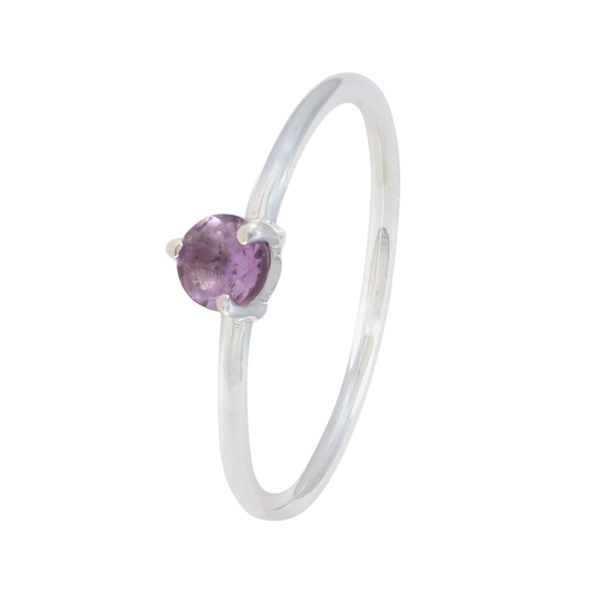 Anello minimalista alla moda con pietra preziosa viola in argento sterling coreano con solitario in ametista Immagine secondaria del prodotto