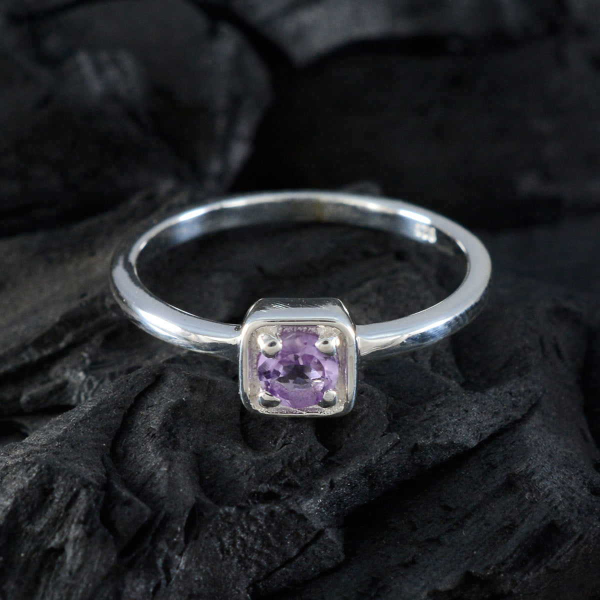 Amethyst Solitaire Turkish 925 Silver Purple Gemstones Delicate Graceful Ring Jewelry