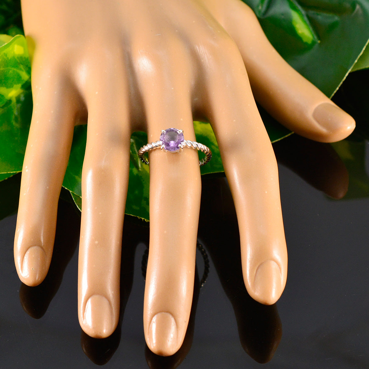 Amethyst Solitaire Moroccan 925 Silver Purple Gems Featherlight Feminine Ring Jewelry