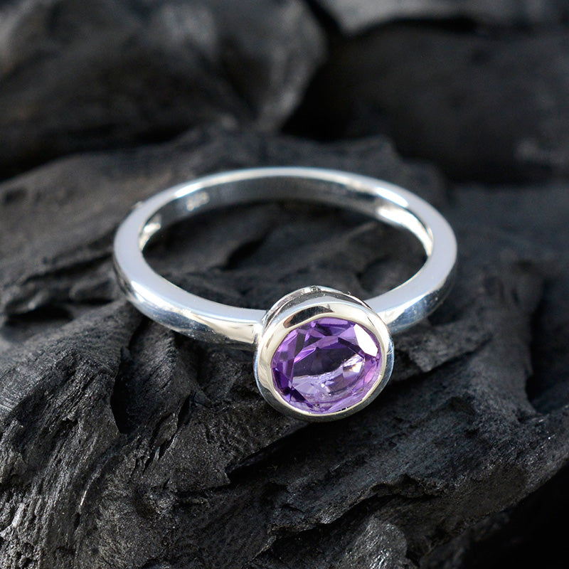 Amethyst Solitaire Turkish 925 Sterling Silver Purple Gemstone Dainty Contemporary Ring Jewellery