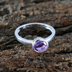 Amethyst Solitaire Turkish 925 Sterling Silver Purple Gemstone Dainty Contemporary Ring Jewellery