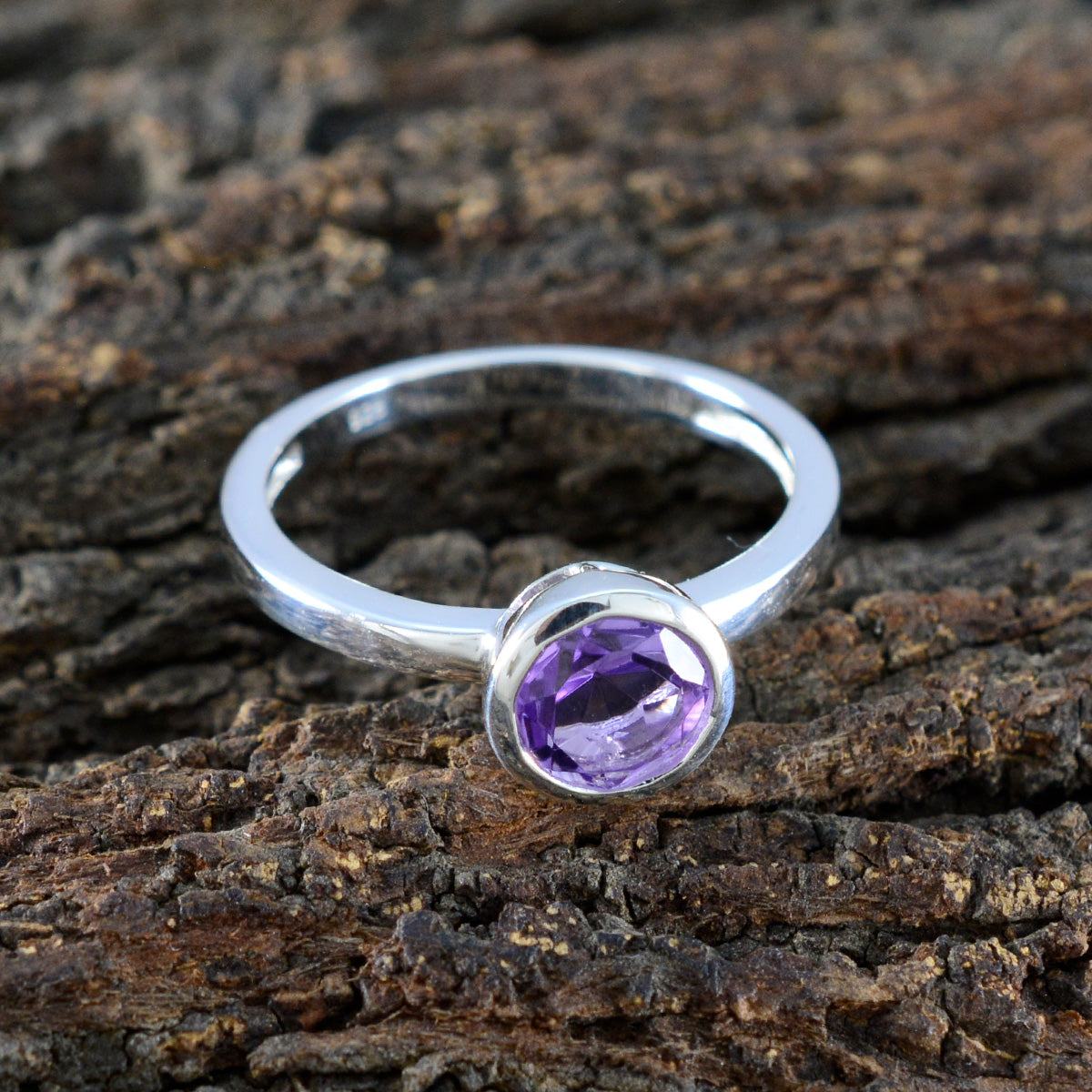 Amethyst Solitaire Turkish 925 Sterling Silver Purple Gemstone Dainty Contemporary Ring Jewellery