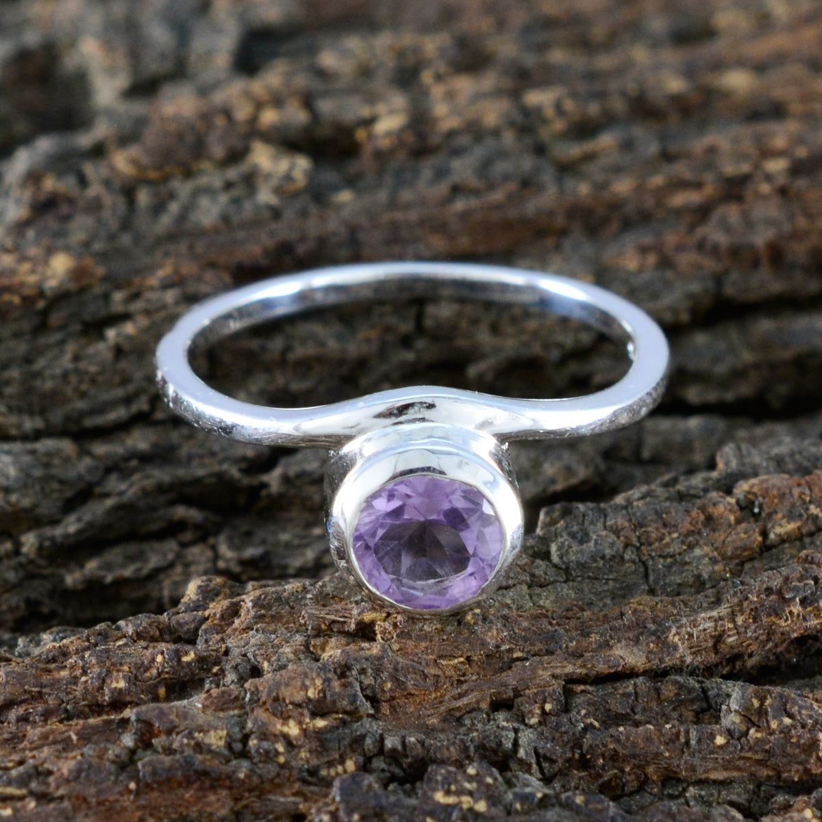 Amethyst Solitaire Japanese Sterling Silver Purple Gemstones Delicate Romantic Ring Jewelry