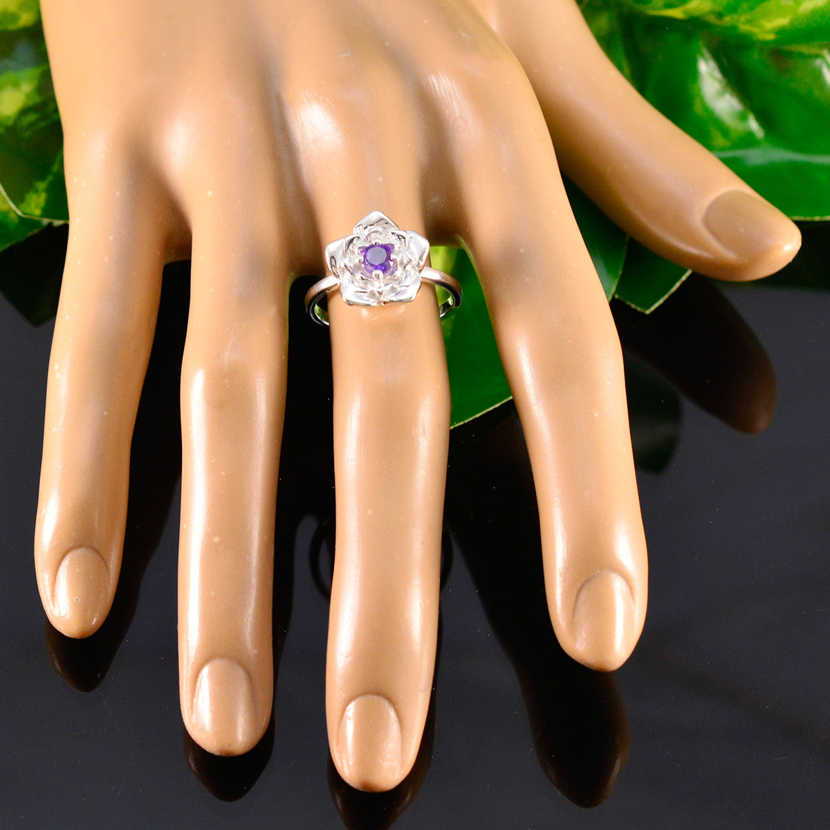 Amethyst Solitaire African 925 Silver Purple Gemstone Tiny Floral Ring Jewellery