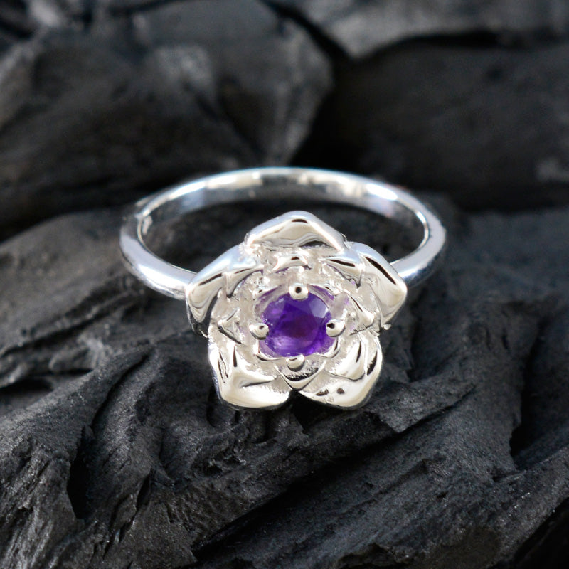Amethyst Solitaire African 925 Silver Purple Gemstone Tiny Floral Ring Jewellery