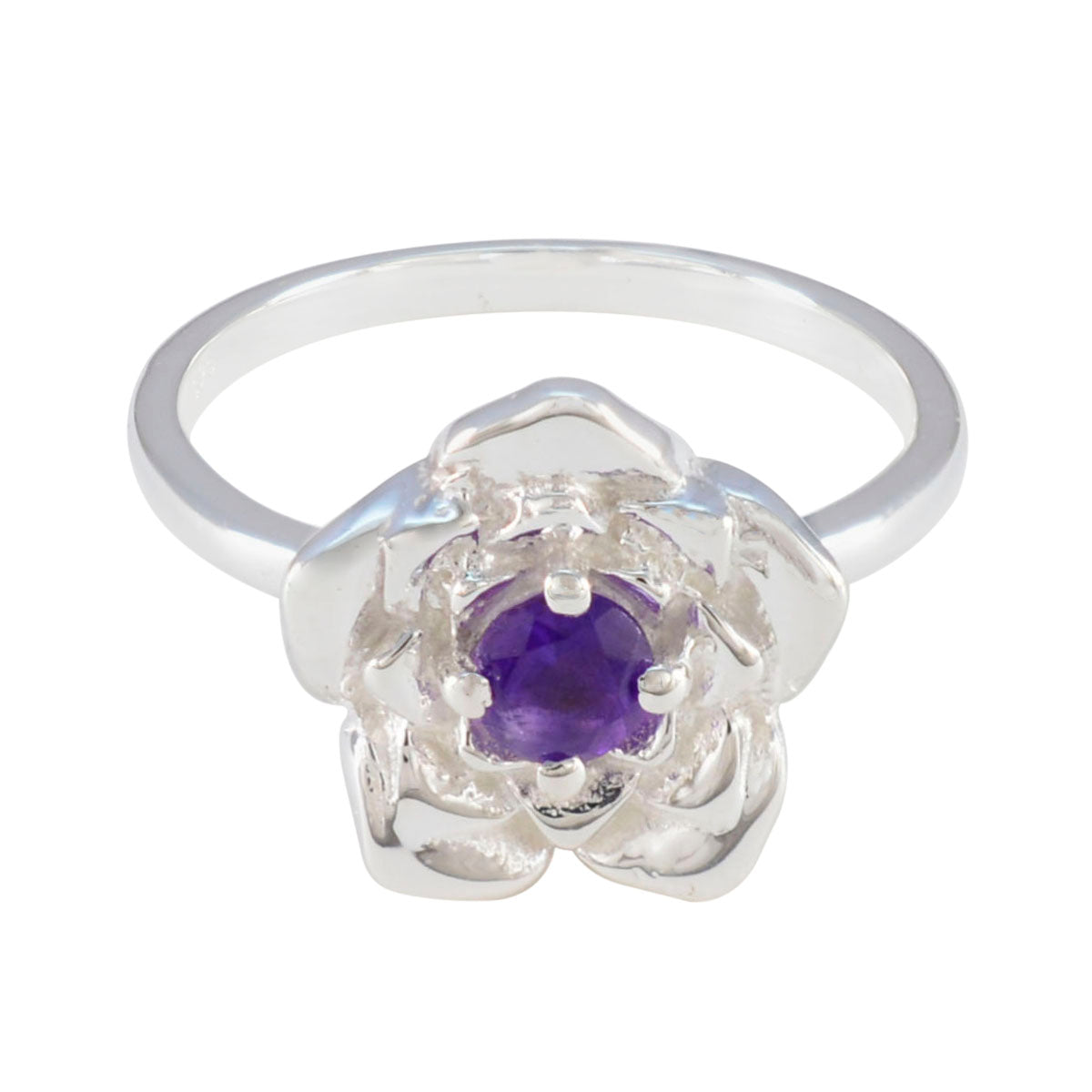 Amethyst Solitaire African 925 Silver Purple Gemstone Tiny Floral Ring Jewellery Immagine principale del prodotto