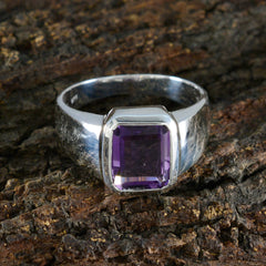Amethyst Solitaire Indian 925 Sterling Silver Purple Gemstones Mid weight Signet Ring Jewelry
