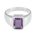 Amethyst Solitaire Indian 925 Sterling Silver Purple Gemstones Mid weight Signet Ring Jewelry