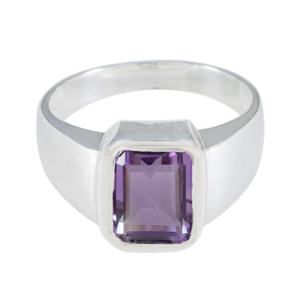 Amethyst Solitaire Indian 925 Sterling Silver Purple Gemstones Mid weight Signet Ring Jewelry