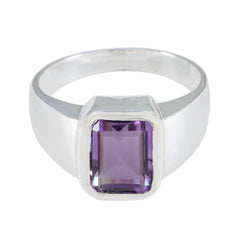 Amethyst Solitaire Indian 925 Sterling Silver Purple Gemstones Mid weight Signet Ring Jewelry
