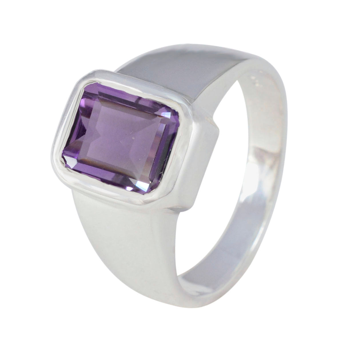 Amethyst Solitaire Indian 925 Sterling Silver Purple Gemstones Mid weight Signet Ring Jewelry