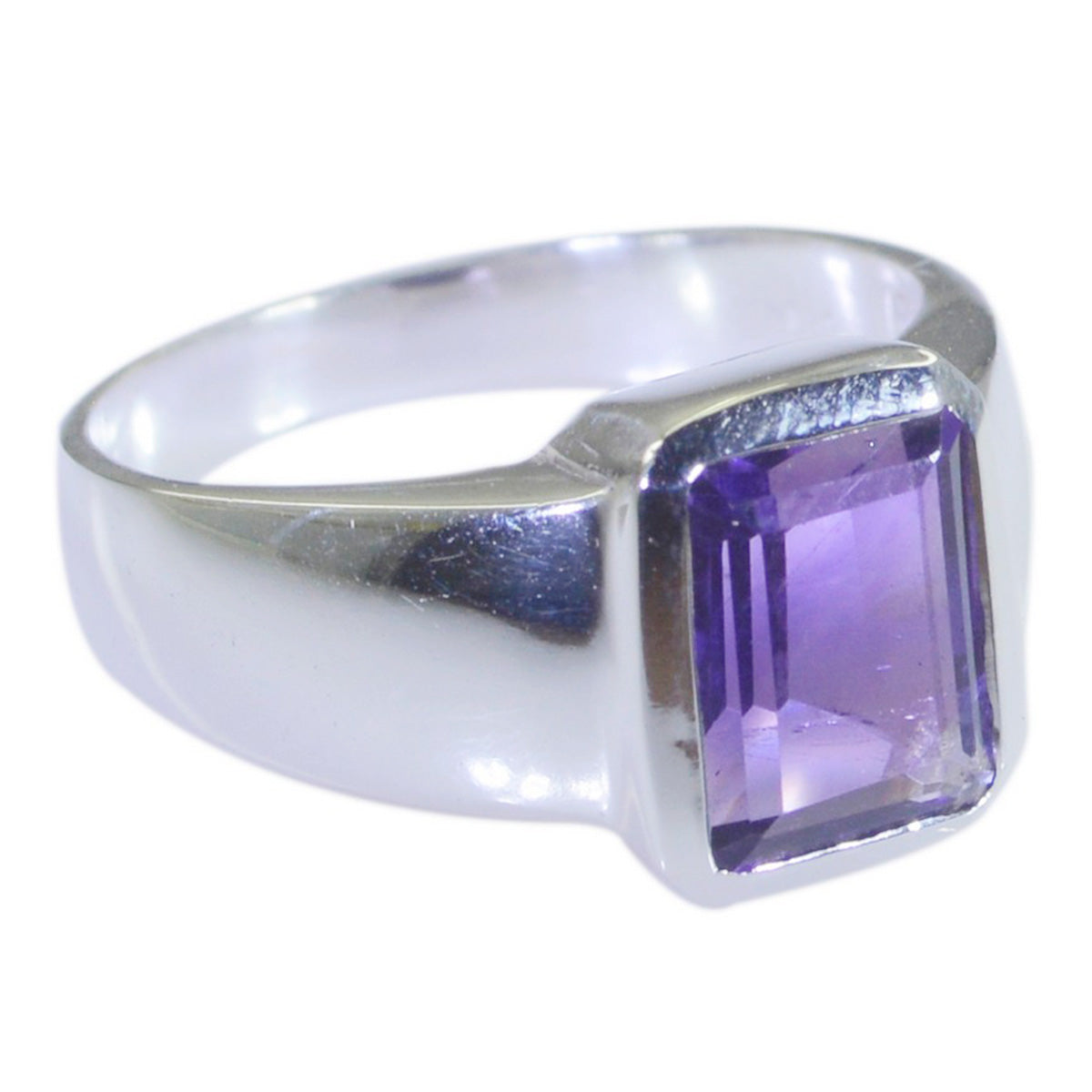 Amethyst Solitaire Indian 925 Sterling Silver Purple Gemstones Mid weight Signet Ring Jewelry