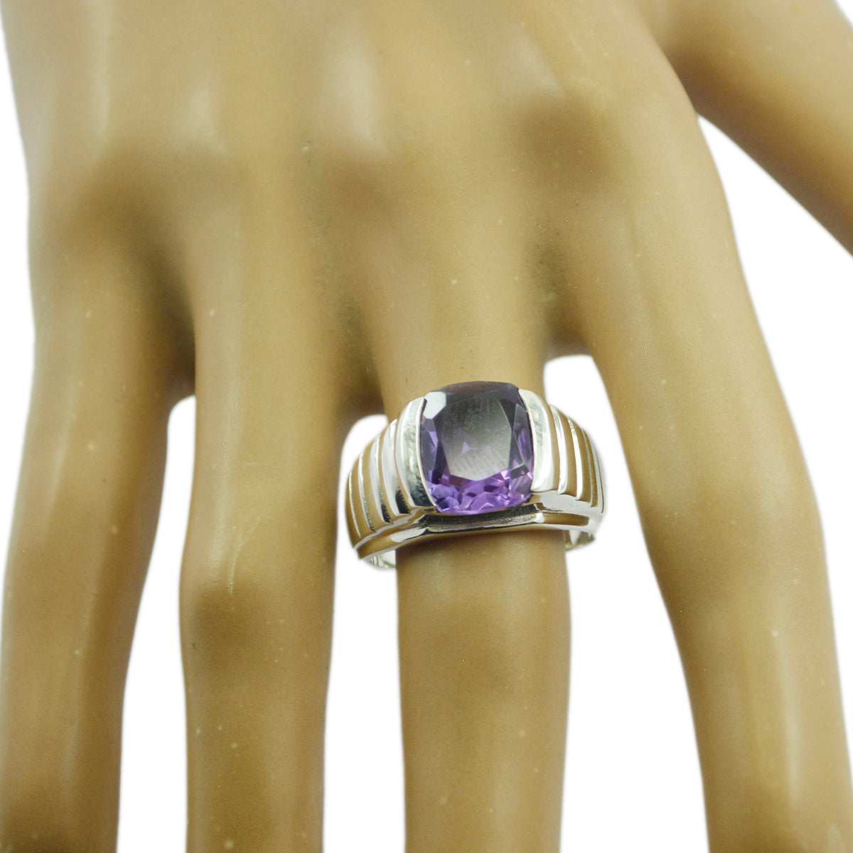 Amethyst Solitaire Egyptian 92.5 Silver Purple Gems Eye catching Armor Ring Jewelry