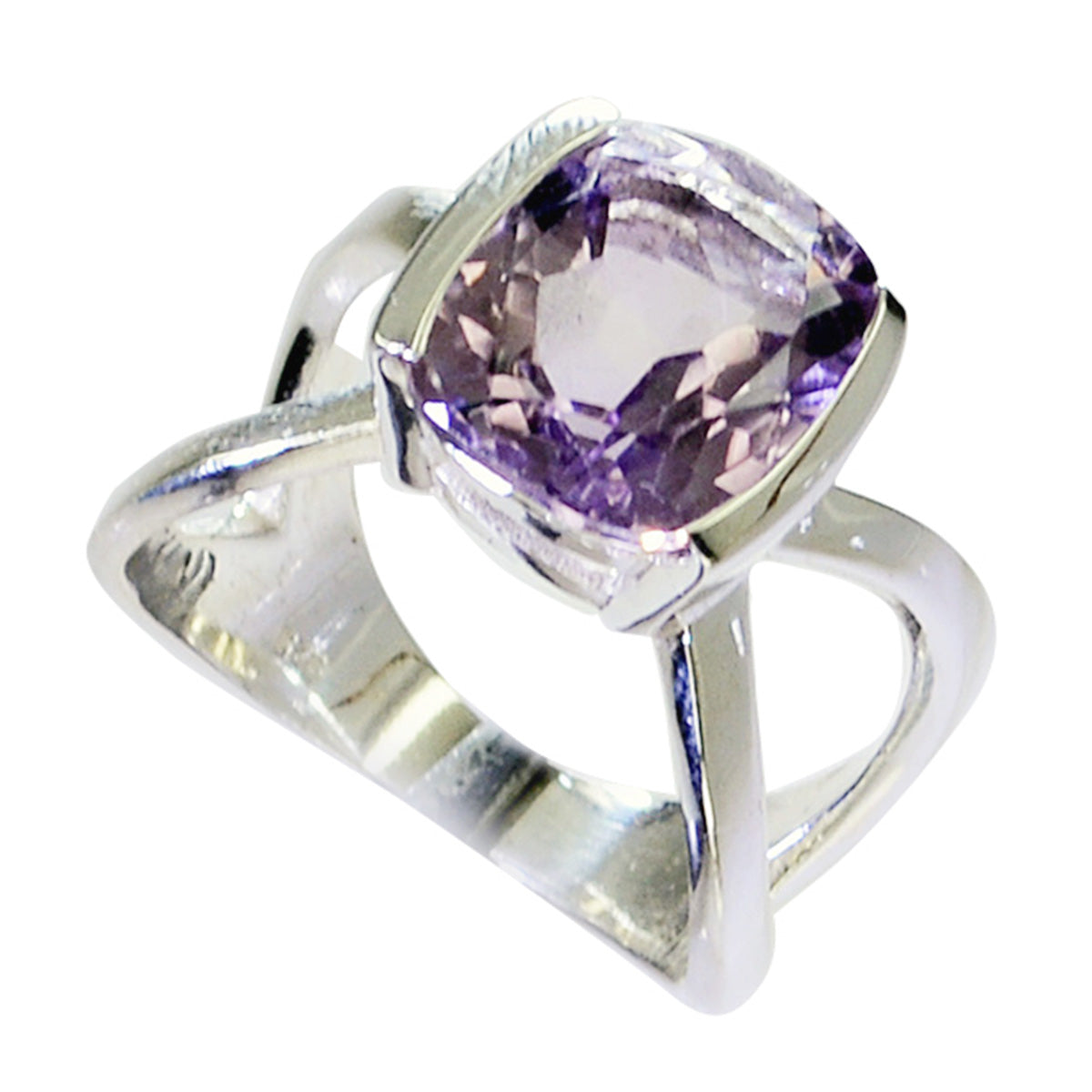 Amethyst Solitaire Moroccan 925 Sterling Silver Purple Gems Mid weight Contemporary Ring Jewelry Hoofdafbeelding