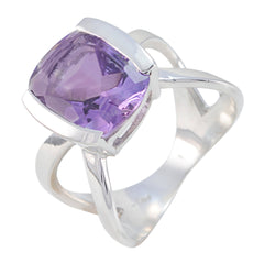 Amethyst Solitaire Moroccan 925 Sterling Silver Purple Gems Mid weight Contemporary Ring Jewelry