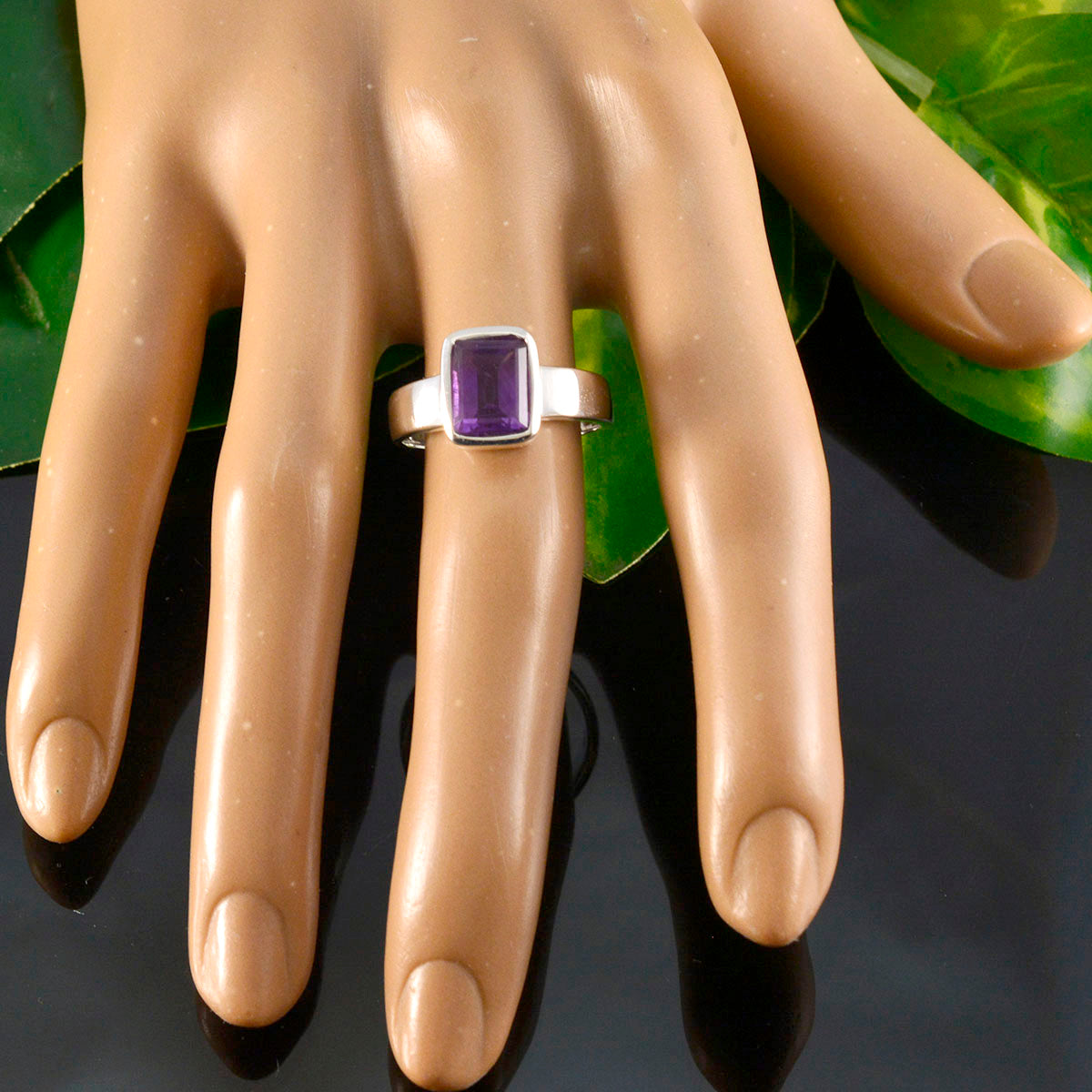 Amethyst Solitaire Moroccan 925 Silver Purple Gems Slim Abstract Ring Jewellery